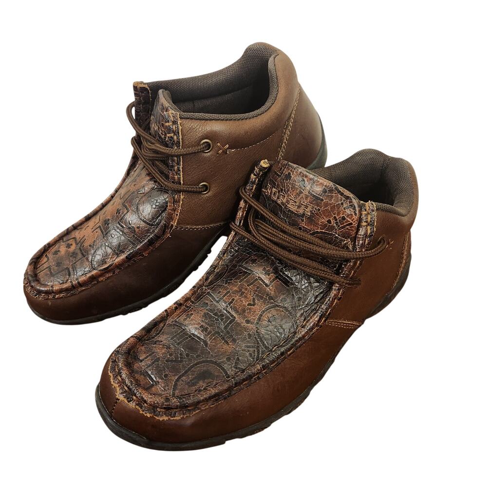 Roper Suzi Women's Driving Moc Loafers Size 7.5 Brown Laser Etched Tribal